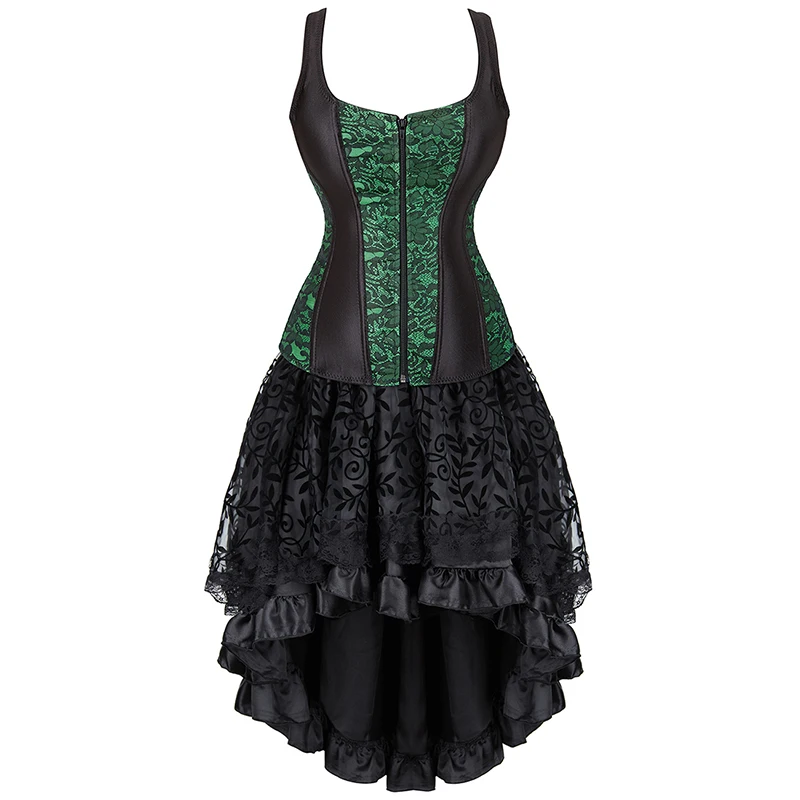 

Sexy Zipper Shoulder Straps Corset Dress Vintage Overbust Corset Bustier Skirt Flower Fancy Costume Gothic Corsets Lingerie