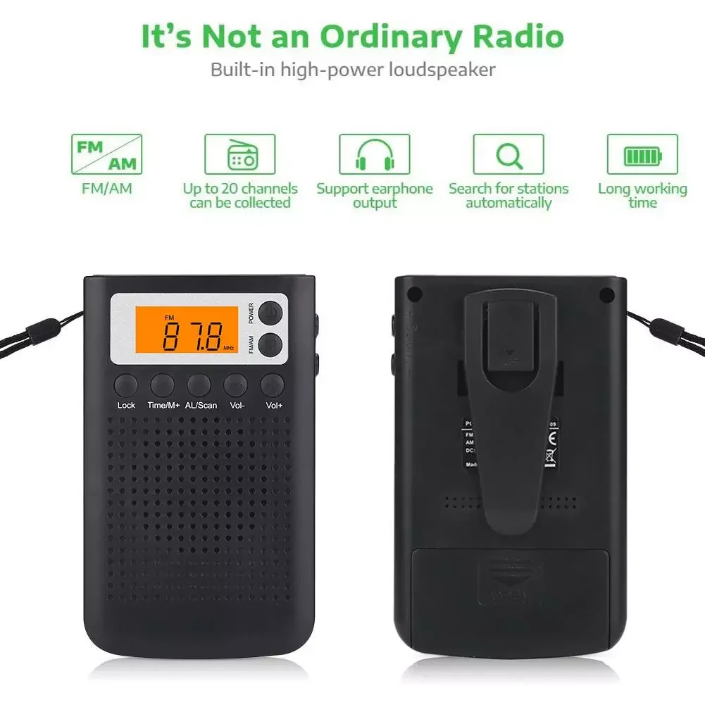 

2022 New Mini Radio Portable Stereo Pocket Radio Speaker With Built-in Speaker Headphone Jack AM FM Alarm Clock Radio