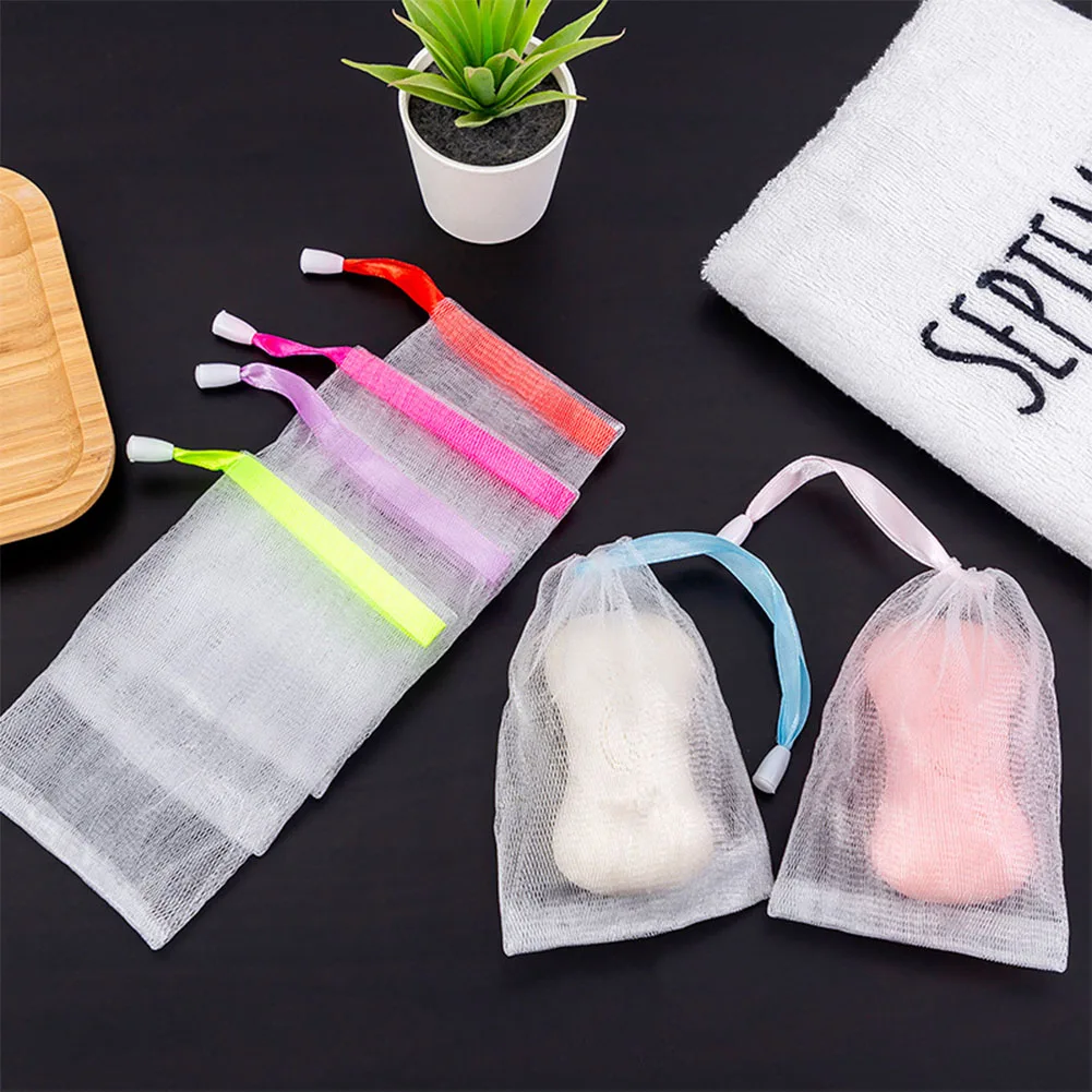 

5 Pcs Portable Hangable Handmade Soap Saver Bag Quickly Foam Drawstring Design Non-slip Soap Foaming Net for Bath Shower