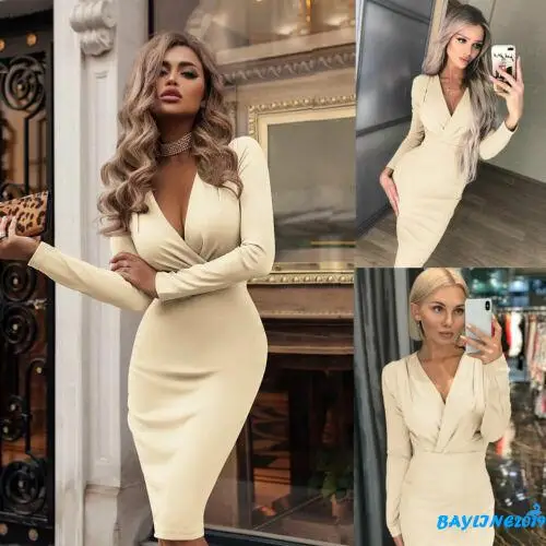 

BAY-Women Summer Sexy V Neck High Waist Midi Dress