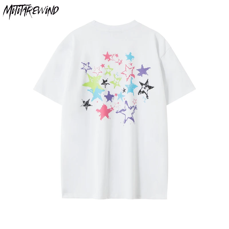 

Футболка мужская с принтом в виде пятиконечной звезды и граффити, Повседневная Свободная рубашка в стиле High Street, топ с круглым вырезом и коротким рукавом, унисекс, на лето