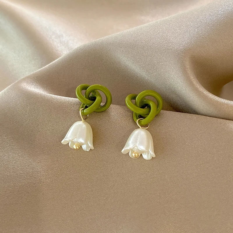 

S925 Silver Needle Wrapped Lily of The Valley Earrings Small Fresh Green Flower Girly Simple Earrings Earrings for Women