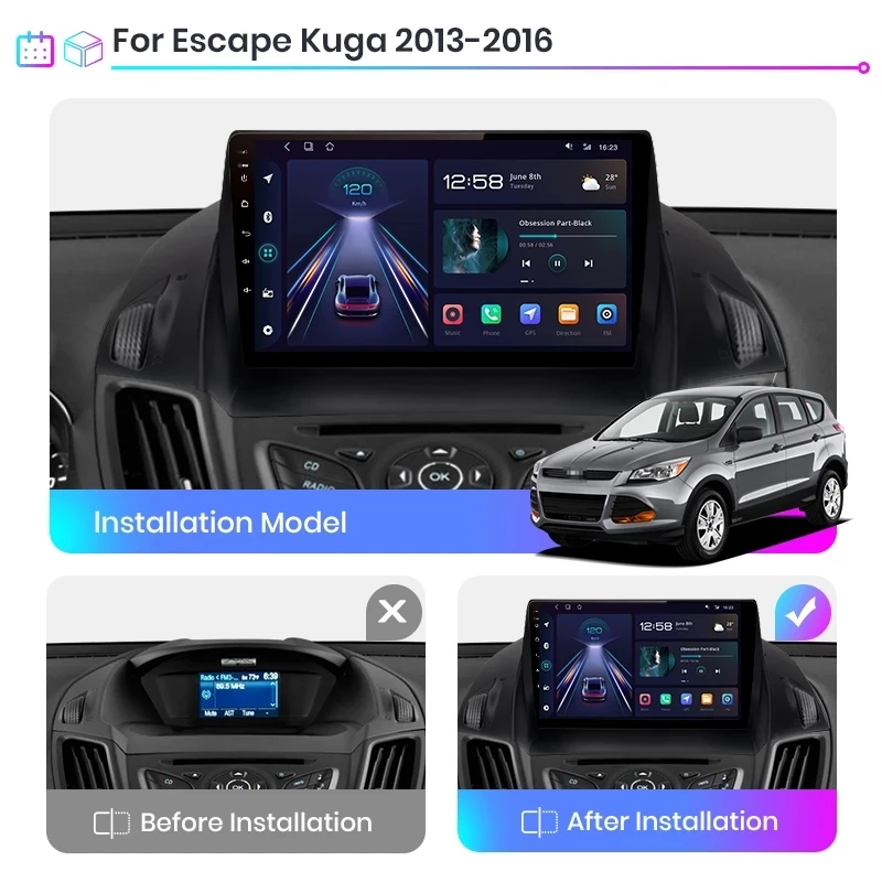 AWESAFE 2дин магнитола для Ford Escape Kuga 2 2013-2016 8-ЯДЕР 8 + 256ГБ Штатная din android DSP RDS FM DAB+