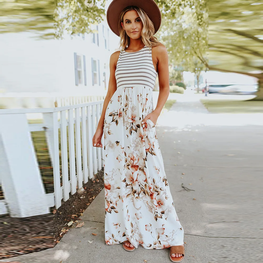 

Женское длинное платье в полоску, без рукавов