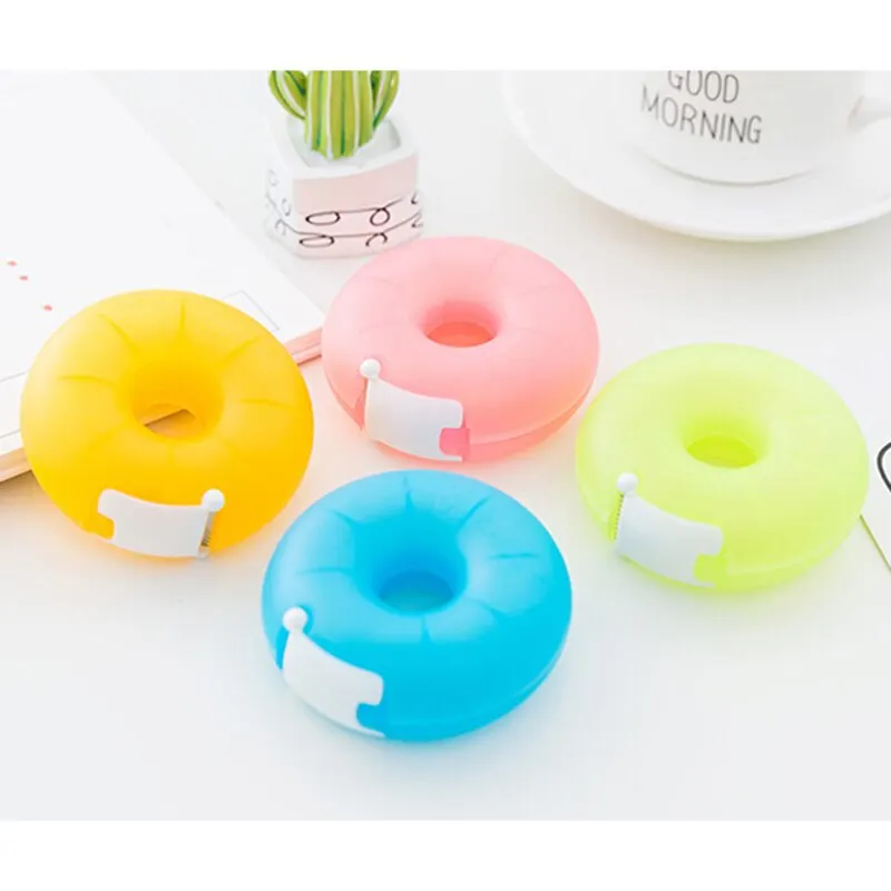 

1pc Tape Dispenser Creative Portable Donut Tape Holder Invisible Tape Cutter Stationery With Small Tape Inside Color Random