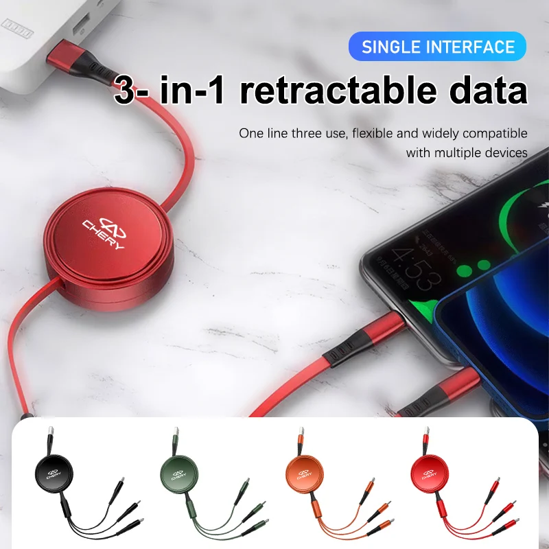 3 в 1 Автомобильный USB-кабель для сверхбыстрой зарядки выдвижной 5A кабель передачи