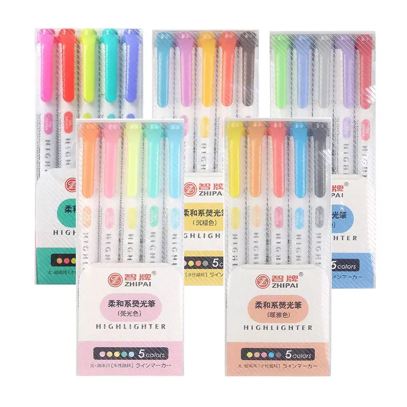 

5 Pcs/Set Double Headed Highlighter Pens Graffiti Markers Highlighters Art Colored Sketching Markers Kawaii Stationery