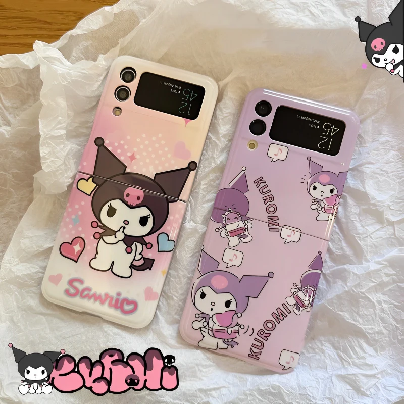 

Kawaii Sanrio Kuromi мобильный телефон чехол для Samsung Galaxy Z Flip 3 4 милый аниме девушка сердце Анти падение мягкая резиновая задняя крышка