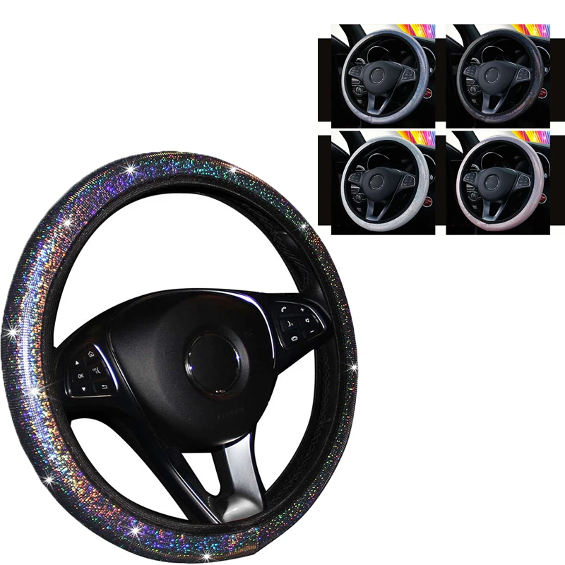 

Car Steering Wheel Cover Colorful Hot Stamping Luxury Crystal Rhinestone Car Covered Steering-Wheel Accessories 38*38cm