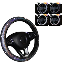 car steering wheel cover colorful hot stamping luxury crystal rhinestone car covered steering wheel accessories 3838cm