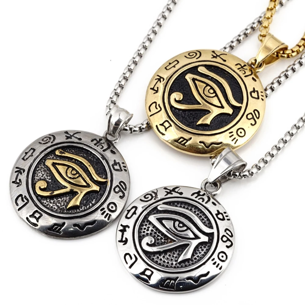 

Vintage Egyptian Patronus Eye of Horus Pendant Necklace Fashion Punk 316L Stainless Steel Men's Necklace Amulet Jewelry Gift