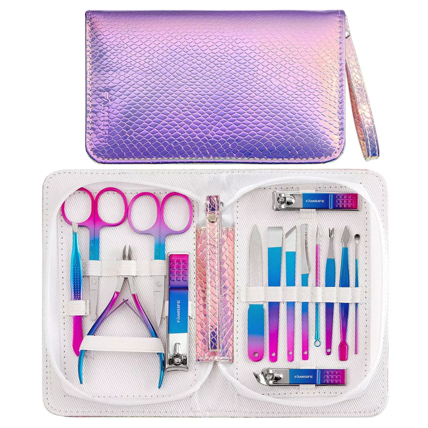 

NEW2023 FAMILIFE Nail Clippers Set Manicure Set 15 Pcs Pedicure Kit Set Stainless Steel Professional Facial Care Kit Grooming Ki