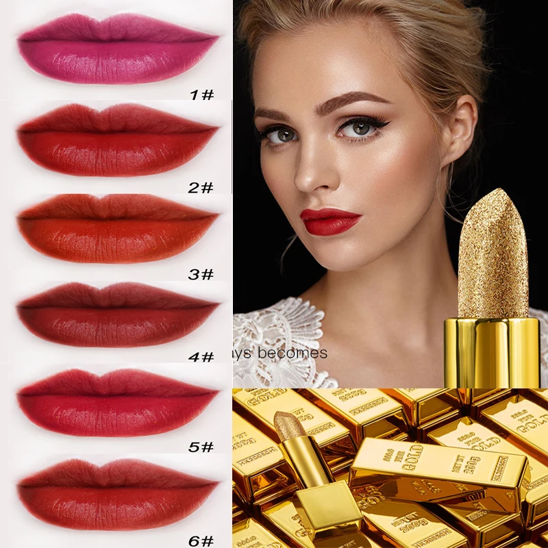 Lakerain 6 Colors Matte Lipstick Gloss Ultra Velvet Matte Sexy Flowing Gold Nugget Lipstick Long Lasting Waterproof Lipstick