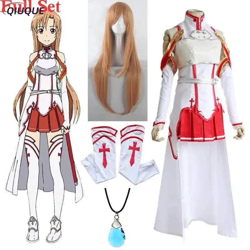 

Disfraz de Yuuki Asuna de Sword Art Online para mujer, traje de Cosplay, peluca, collar, uniforme, traje de batalla, trajes de H