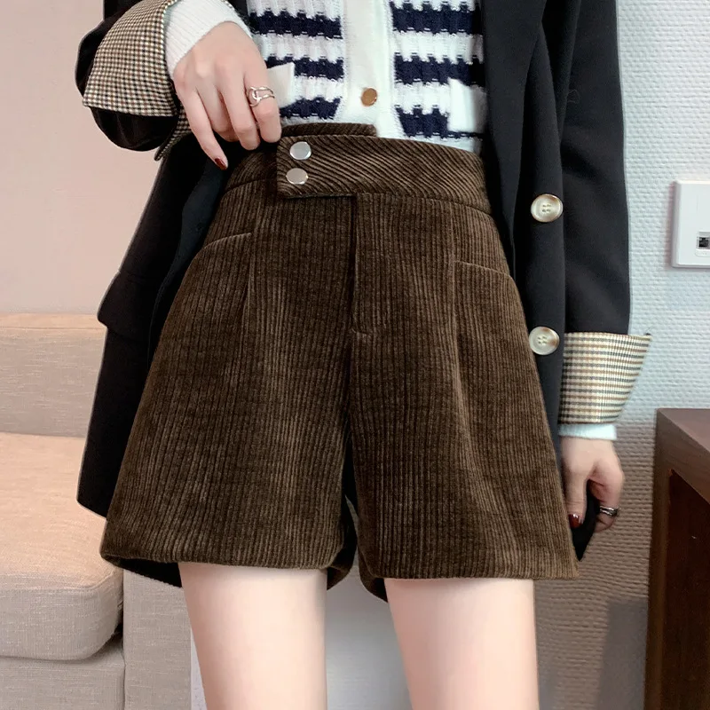 

Winter Chenille Coffee Shorts Women Outer Wear Autumn 2022 New High Waist Irregular Corduroy Loose Short Femme