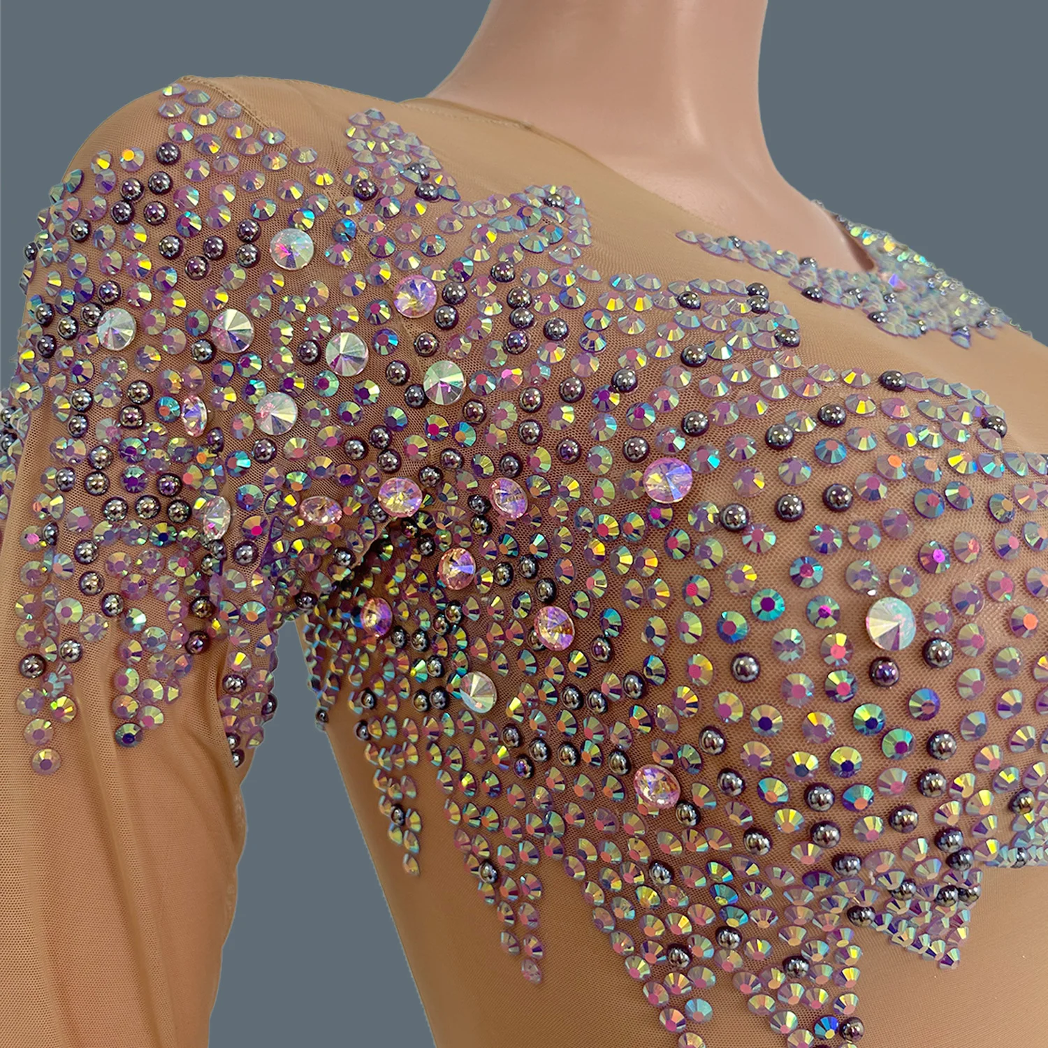 Сексуальный прозрачный облегающий комбинезон женский уличный фиолетовый костюм