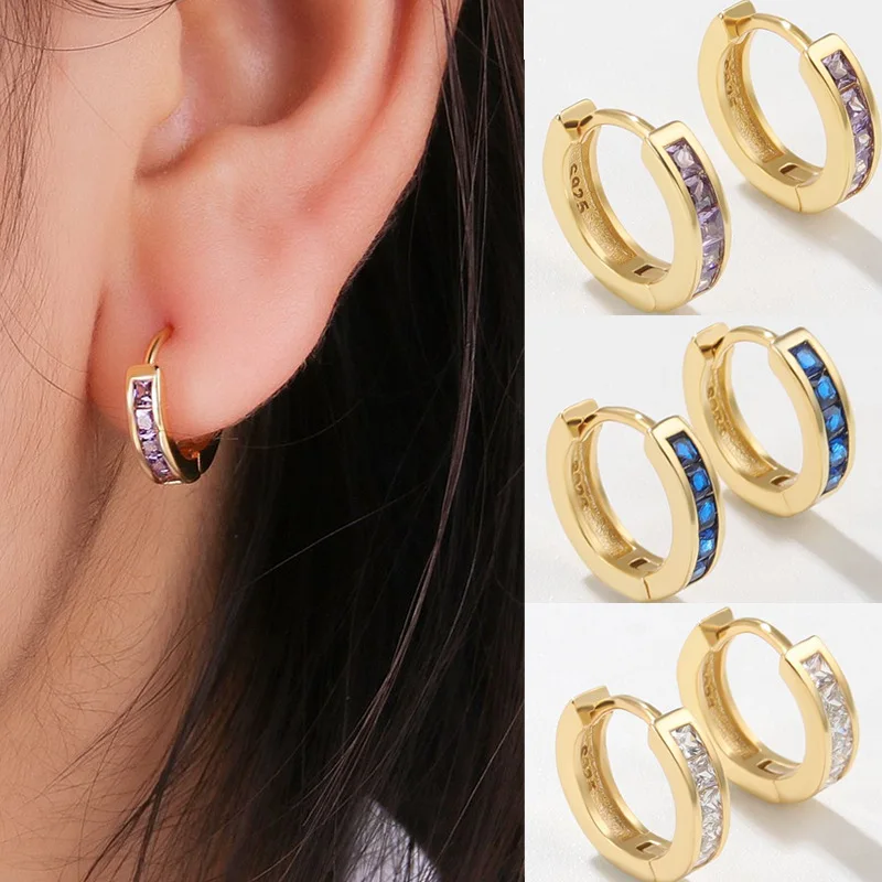 

2023 New CZ Zircon Huggie Hoop Earrings for Women Multicolor Crystal Gold Plated Small Earring Trend Cartilage Piercing Jewelry