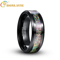 bonlavie 8mm tungsten carbide ring colorful inlaid real broken opal for men black polished rings anniversary wedding ring