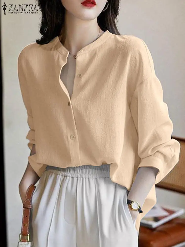 

Элегантная Свободная блузка для свиданий Модная рубашка Топ оверсайз офисная блузка 2023 ZANZEA Летние Женские однотонные рубашки с длинным рукавом