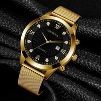 geneva korean personality inlaid mens alloy mesh strap watch roman numeral scale quartz watch men relogio masculino