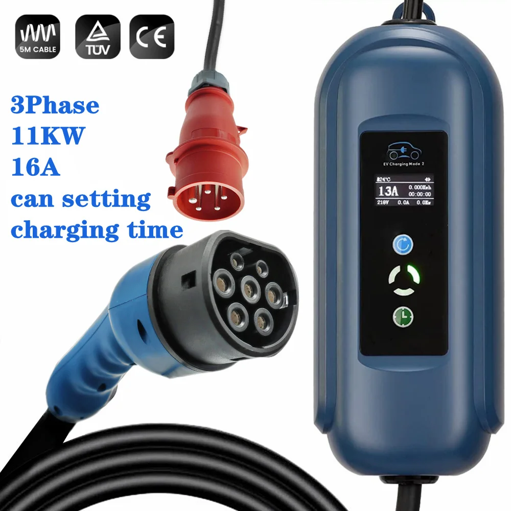 

Уровень зарядки для электромобилей 2 AC Wallbox CEE до Type 2 IEC 62196 EVSE, переносное зарядное устройство, адаптер, электрическая станция 11 кВт, 3 фазы 16 А