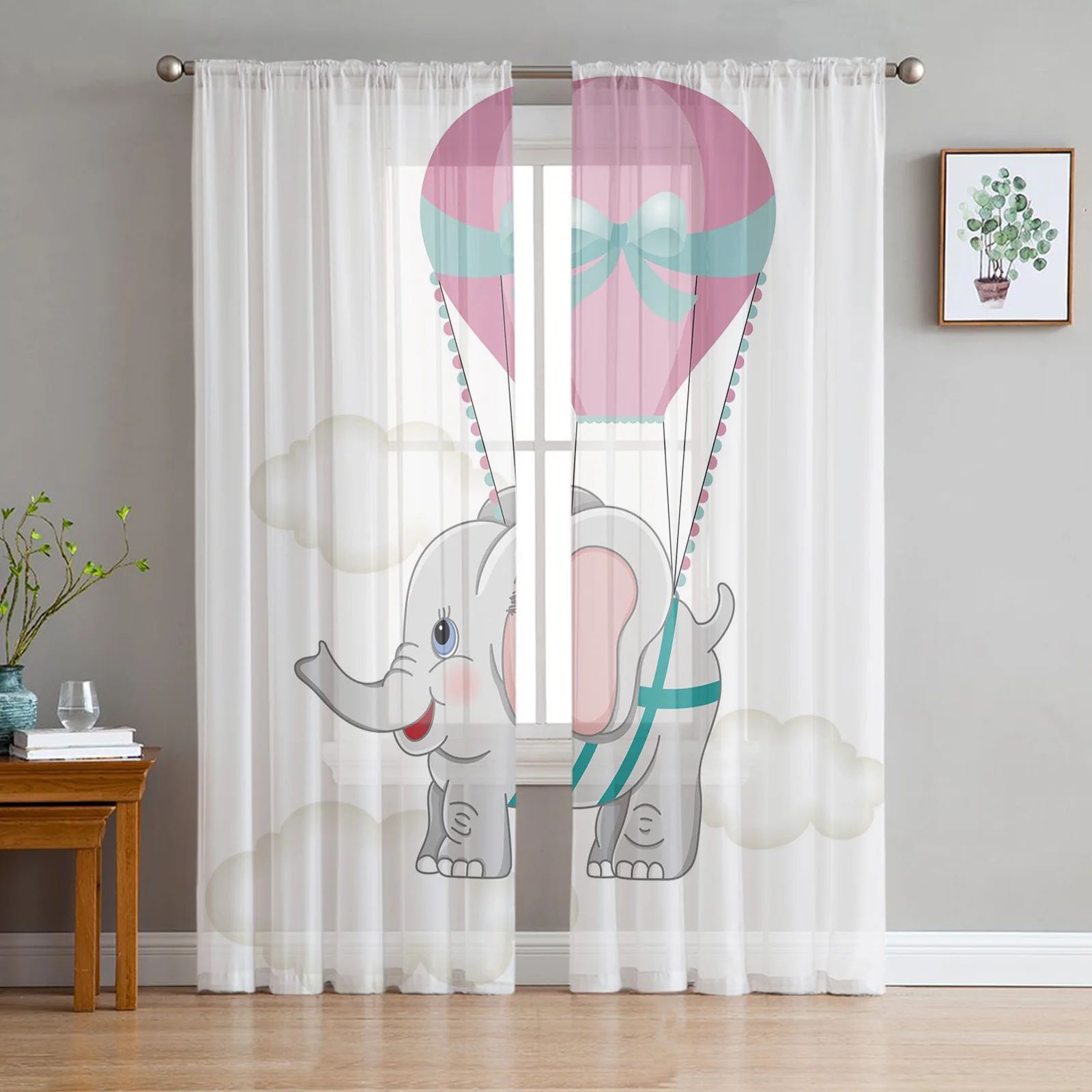 

Elephant Hot Air Balloon Cartoon Cute Tulle Curtains For Living Room Sheer Curtain Bedroom Voile Decorative Window Treatments