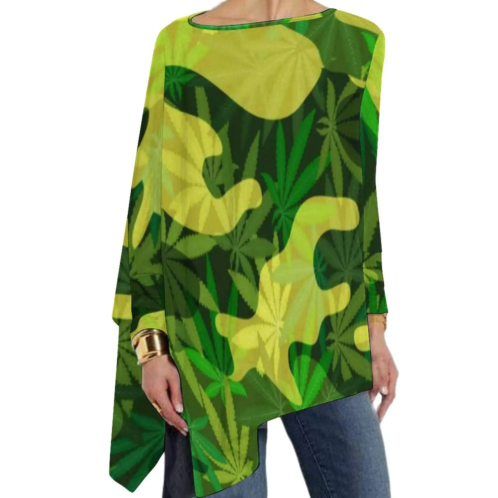 

Футболка женская камуфляжная с длинным рукавом, уличная одежда с принтом травы раста, зеленая рубашка, топ Prin Y2K, большие размеры 4XL 5XL, на осе...