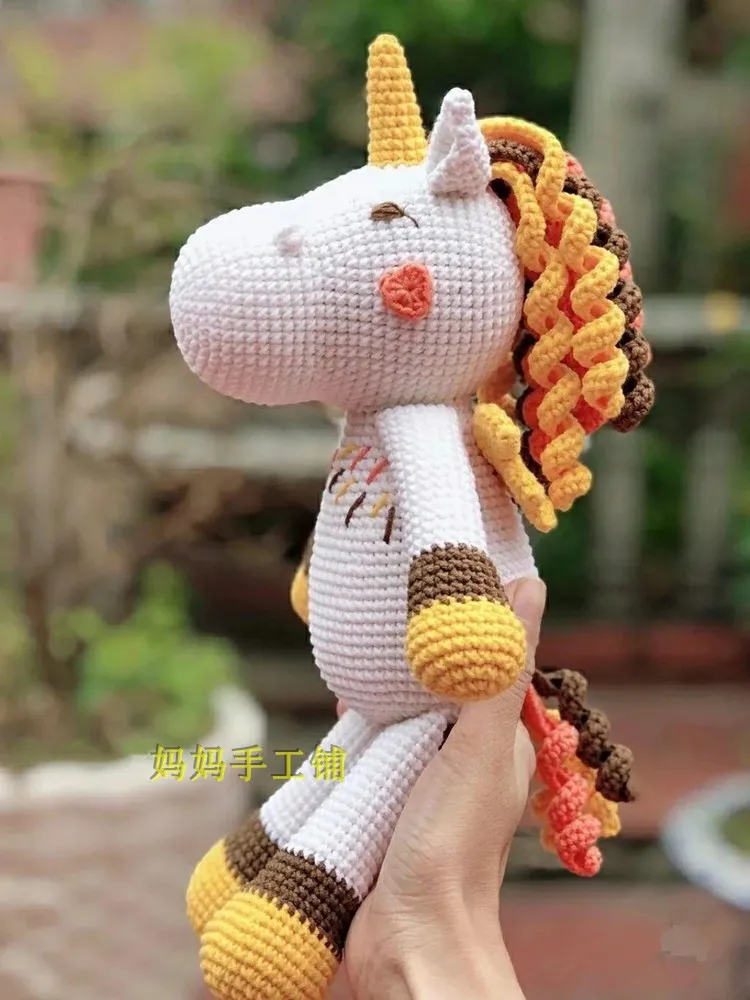 

Handmade yarn DIY crochet doll Children's Day gift winged unicorn material bag and finish doll
