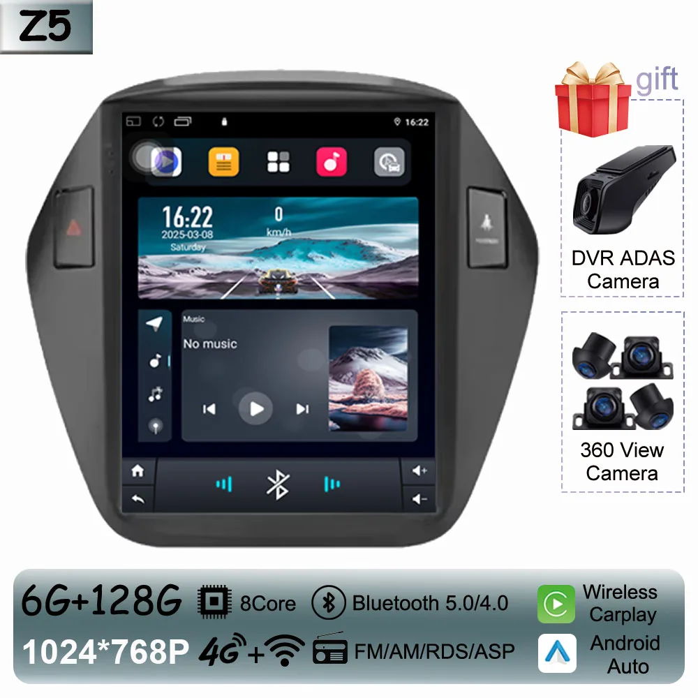 

9,7-дюймовый Android для Hyundai IX35 Tucson 2009-2015 Автомобильный видеорадио Мультимедийный плеер GPS-навигация Carplay QLED WIFI DVD IPS BT