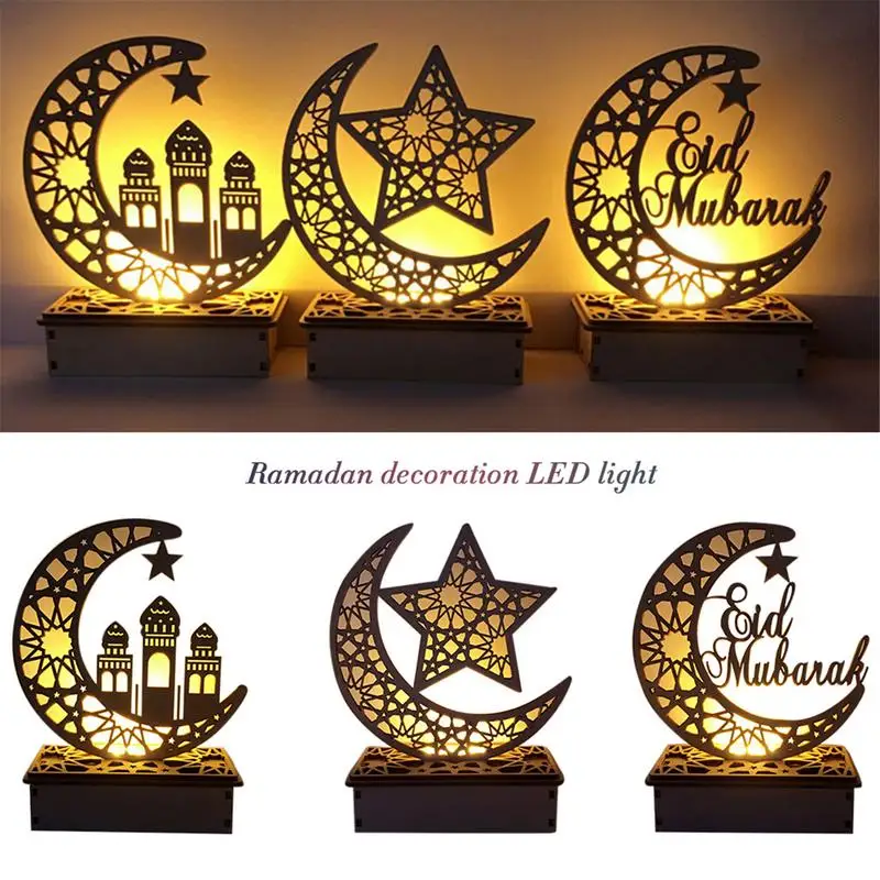 

Деревянный Рамадан Eid Mubarak, украшения для дома, искусственный стол, подставка, луна, декоративные детали, мусульманское событие, искусственные принадлежности
