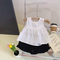 girls suit summer new childrens fresh floral flowers lace edge short sleeved all match shorts top two piece set
