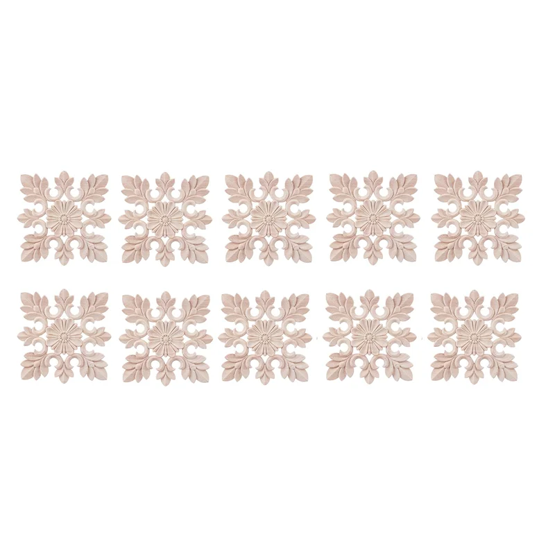 

10X Rubber Wood Carved Floral Decal Craft Onlay Applique Furniture DIY Decor C:20x20cm
