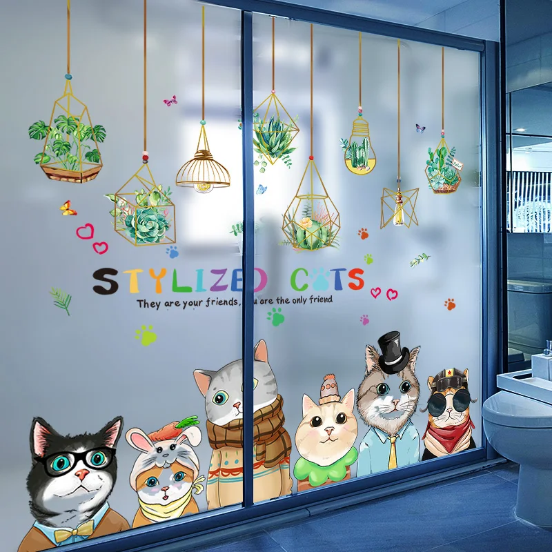 

Green Potted Plants Wall Stickers DIY Cats Animals Wall Decals for Living Room Kids Bedroom Nursery Kitchen Home Decoration