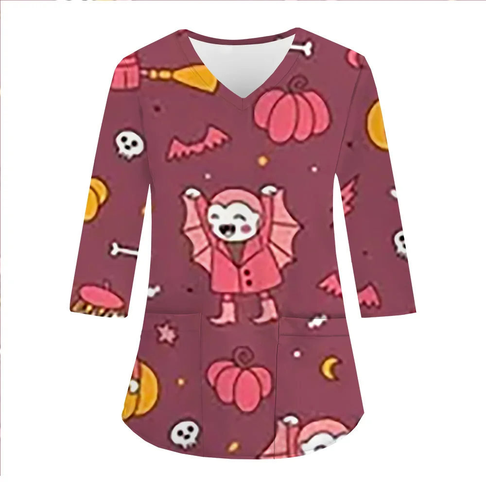 Женские забавные футболки на Хэллоуин униформа женская форма с принтом