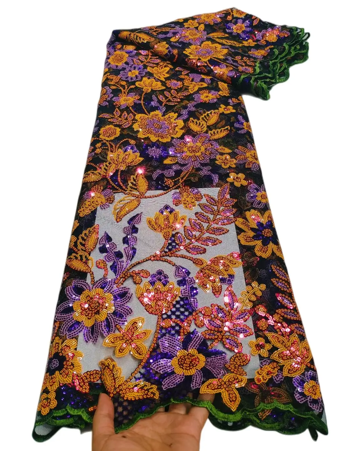 

High Quality Elegant Mixed Colors Latest African Tulle Sequins Lace Fabric For Wedding Party Dress KK158_R