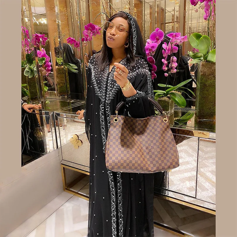 

Musulman Pakistan Muslim Women Maxi Chiffon Dress Dubai Abaya Robe Femme Islam Kaftan Batwing Sleeve Diamond Print African Dress