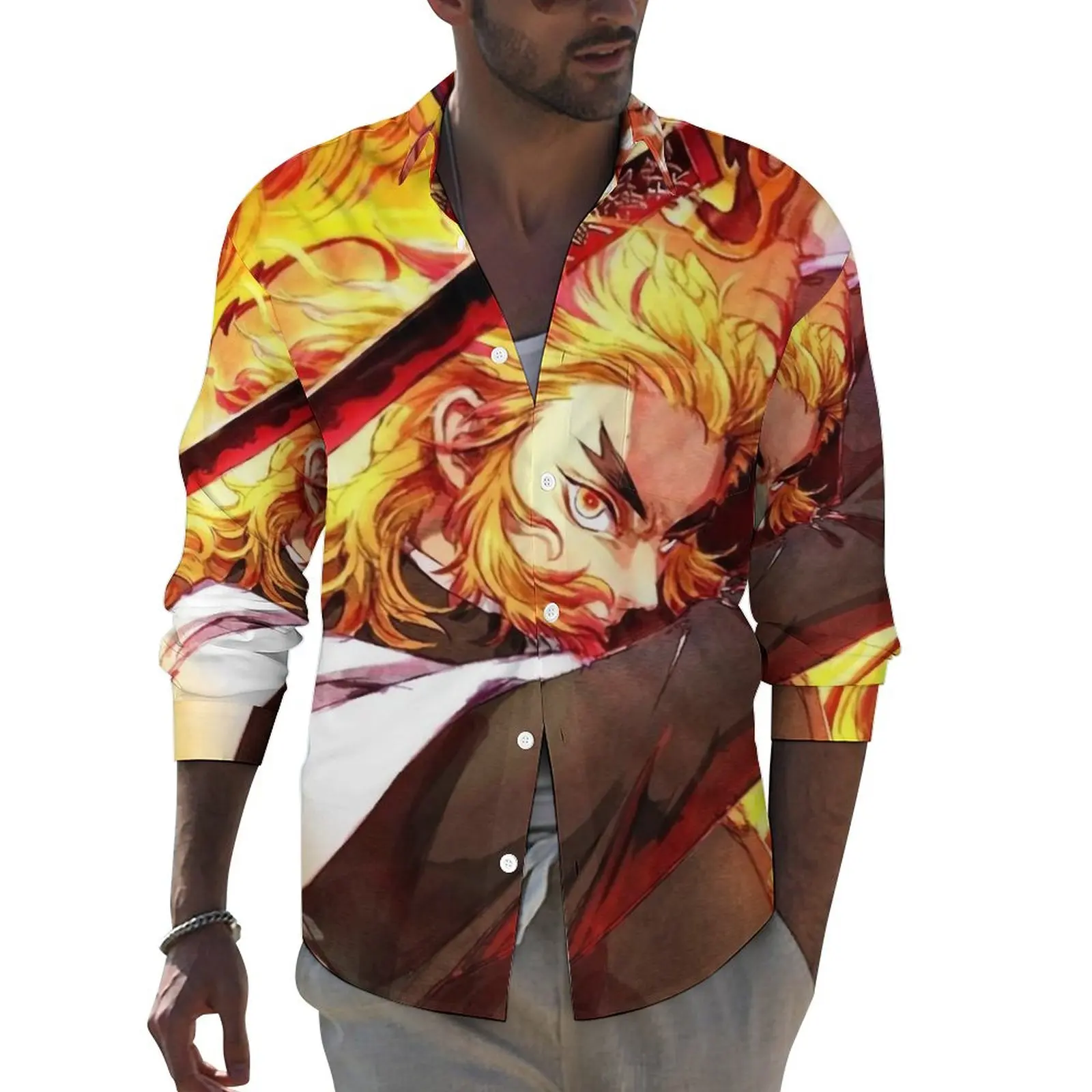 

Demon Slayer Anime Shirt Kimetsu No Yaiba Casual Shirts Long Sleeve Custom Funny Blouses Spring Novelty Oversized Tops