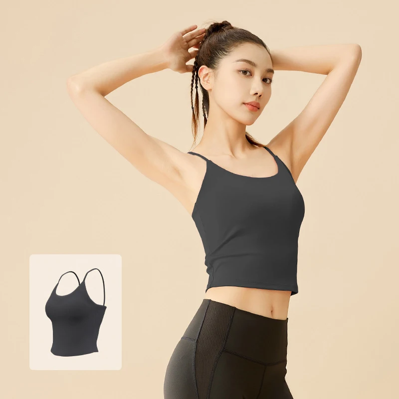 Майка для йоги PINGNIAO Женская однотонная спортивный бюстгальтер с чашками пуш-ап
