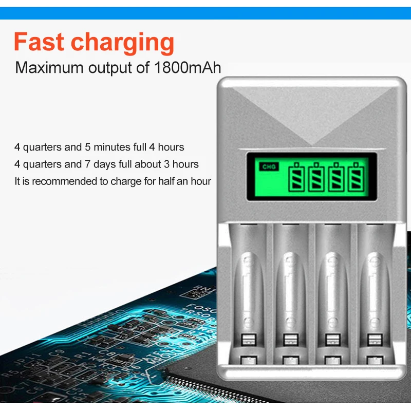 

New 4 Slots LCD Display Smart Battery Charger US/EU/UK Plug Power Adapter For AA/AAA NiCd NiMh Rechargeable Batteries