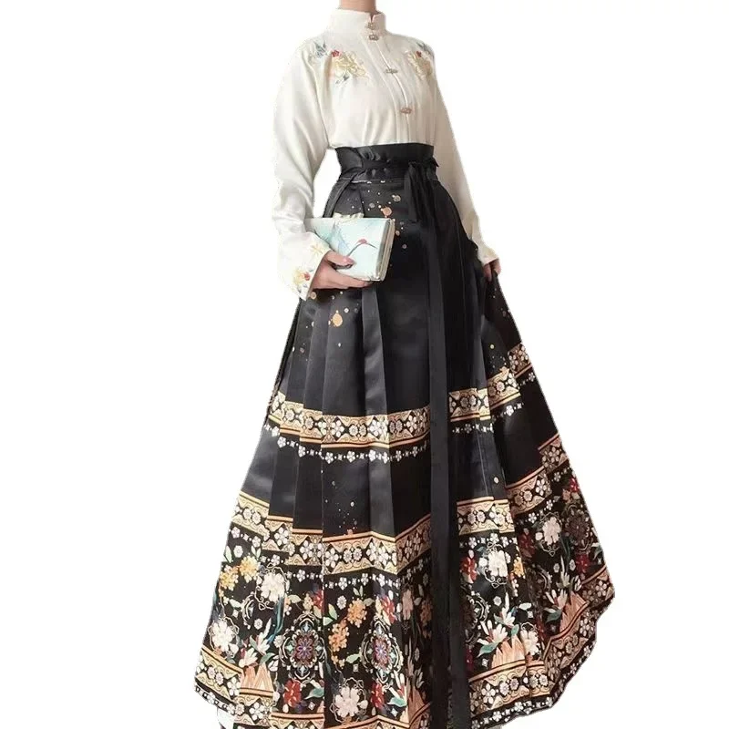 Женская юбка с вышивкой Ming Hanfu полный комплект повседневной двубортной рубашки