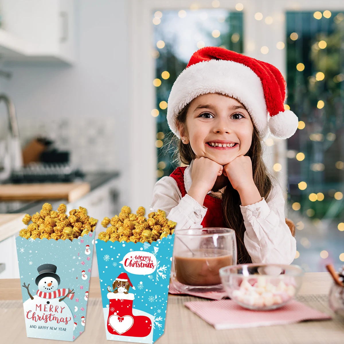 

Christmas Party Decor Popcorn Bucket Snowman Santa Claus Pattern Popcorn Bucket Merry Christmas Birthday Theme Decorations