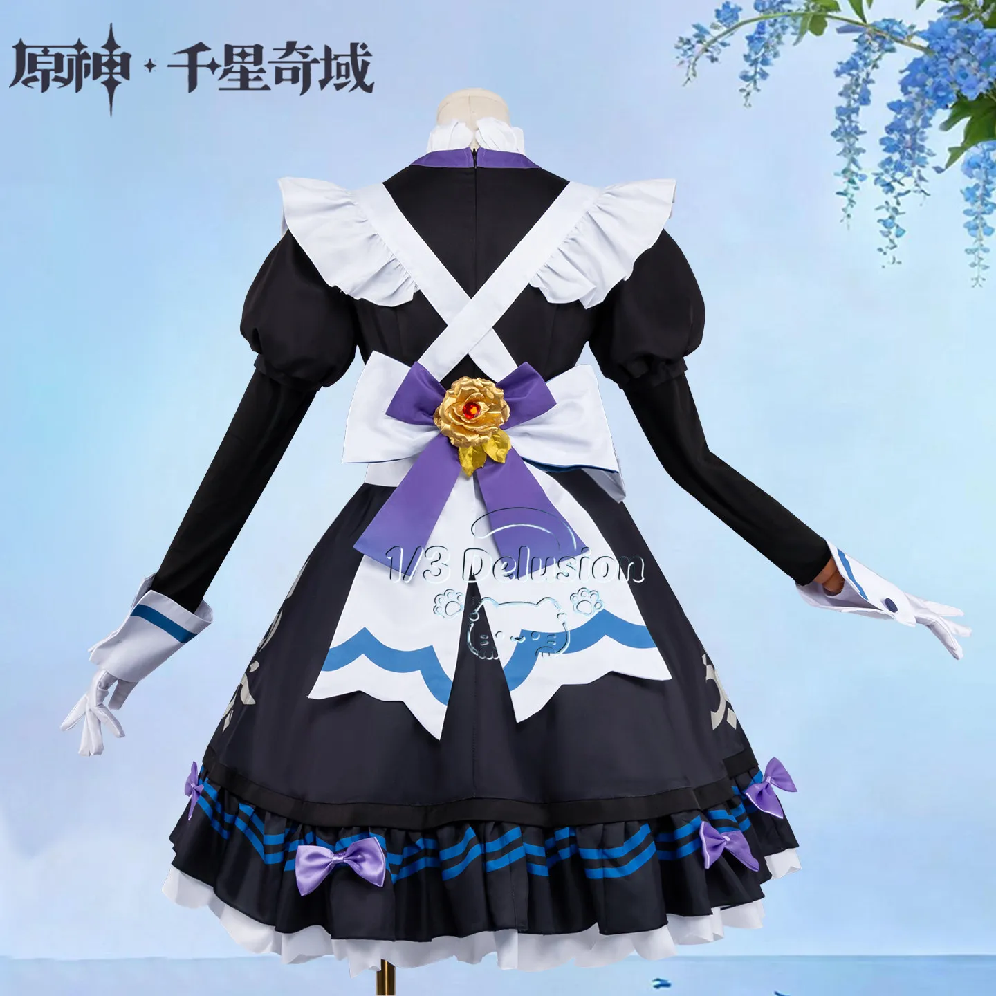 Фото Костюм для косплея Genshin Impact Star Realm Elegant Grace Maid: сине-белое кружевное платье, полный комплект, одежда для ролевых игр на Хэллоуин №1