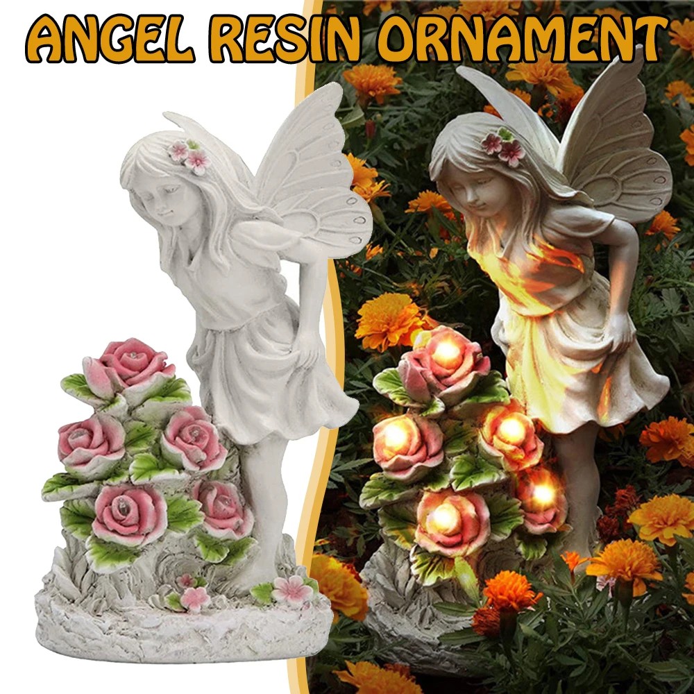 

2022 Resin Gnome Angel Garden Ornament for Home Outdoor Decoration Solar Statue Angel Shape for Patio Yard LED Light TB Sale