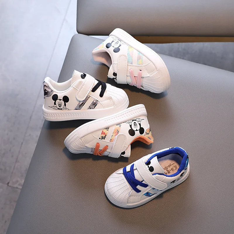

Disney White Casual Shoes Cute Anime Mickey Mouse Baby Walking Shoes Soft Soled Board Shoes Fashion Sneakers Kid Christmas Gift