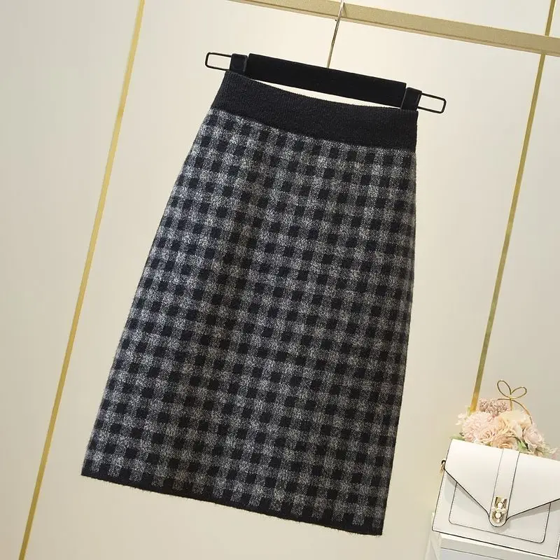 Новая универсальная вязаная повседневная юбка трапециевидной формы с высокой