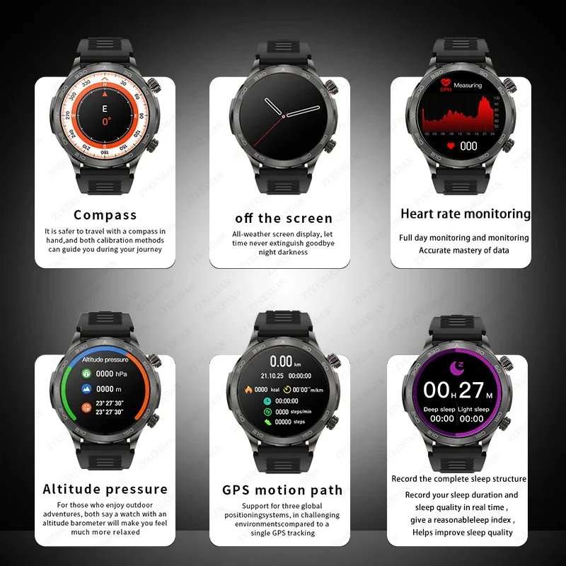 Новые умные часы с GPS-трекером для мужчин, AMOLED HD-экран, для занятий спортом на открытом воздухе, фитнеса, с измерением пульса, NFC, водонепроницаемые IP68, с функцией Bluetooth-звонков (art.: 3920da5ee4f9d) - 3920da5ee4f9d