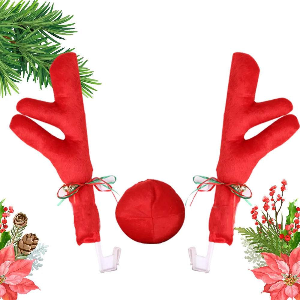 Christmas Car Decorations Sika Deer Antlers Nose Horn Vehicle Decoration Truck Ornaments Xmas Holiday Christmas Party Gift images - 6