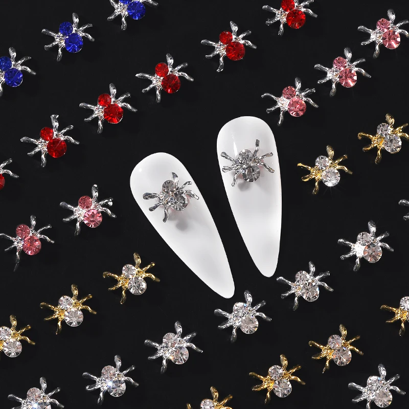 

10pc Alloy Animal Spider Halloween Nail Charms AB Gem Crystal Glass Rhinestone Nails Jewelry DIY Nail Art Accessories Decoration