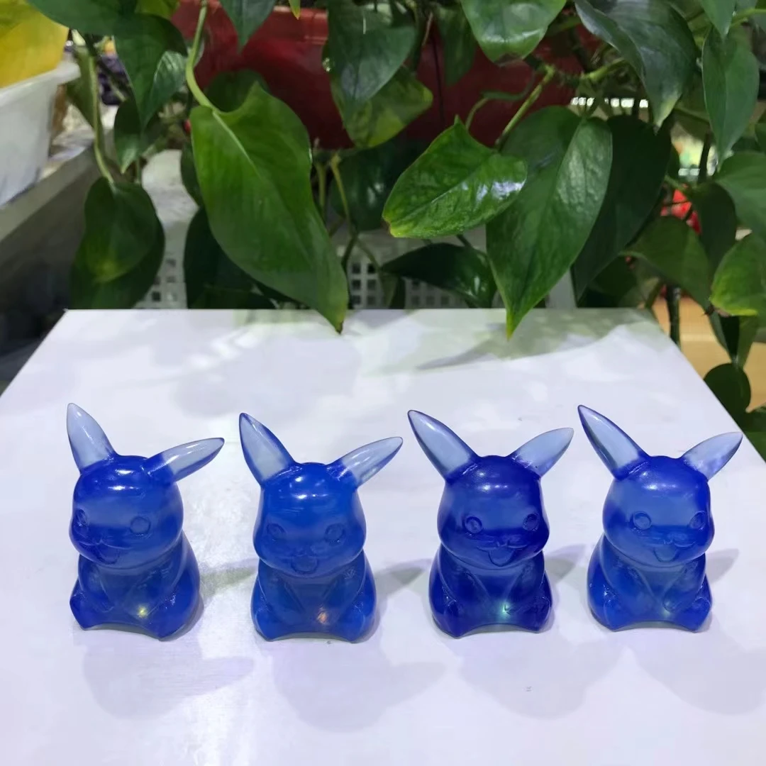 

60mm 1pcs Natural Crystal Carving blue opal Carving Magic Baby Pikachu Ornament Energy Carving Children's Gift