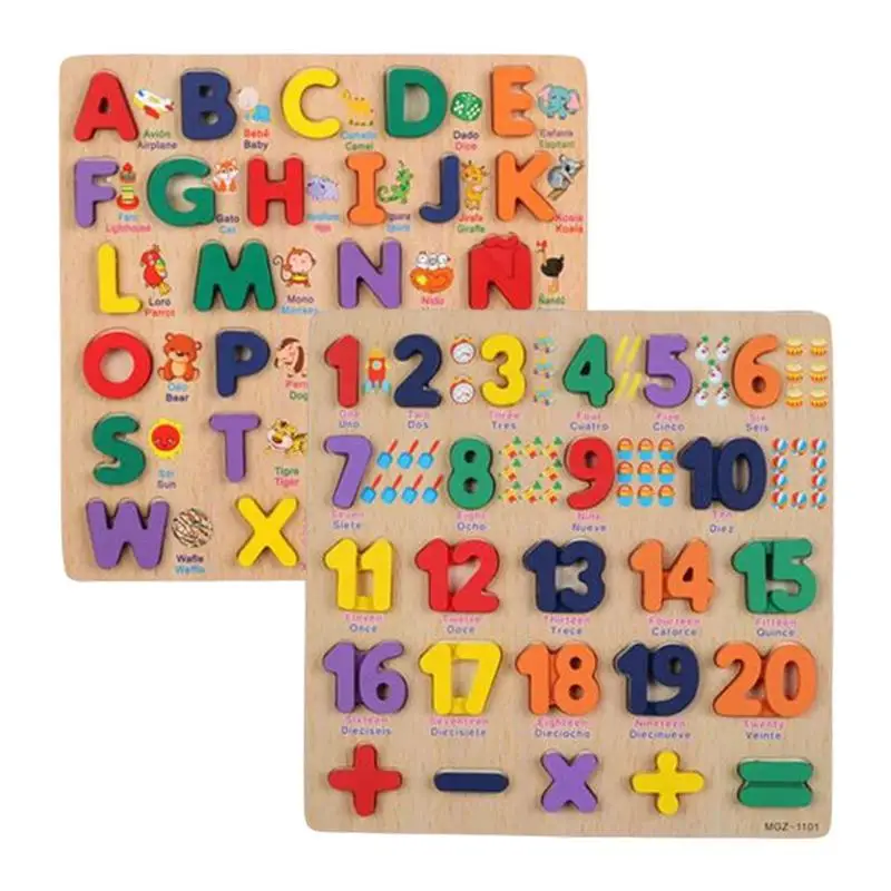 

30cm Baby Toys Wooden Puzzle Alphabet Number Shape Matching 3D Puzzle Board Game Wooden Montessori Toys For Children Gifts